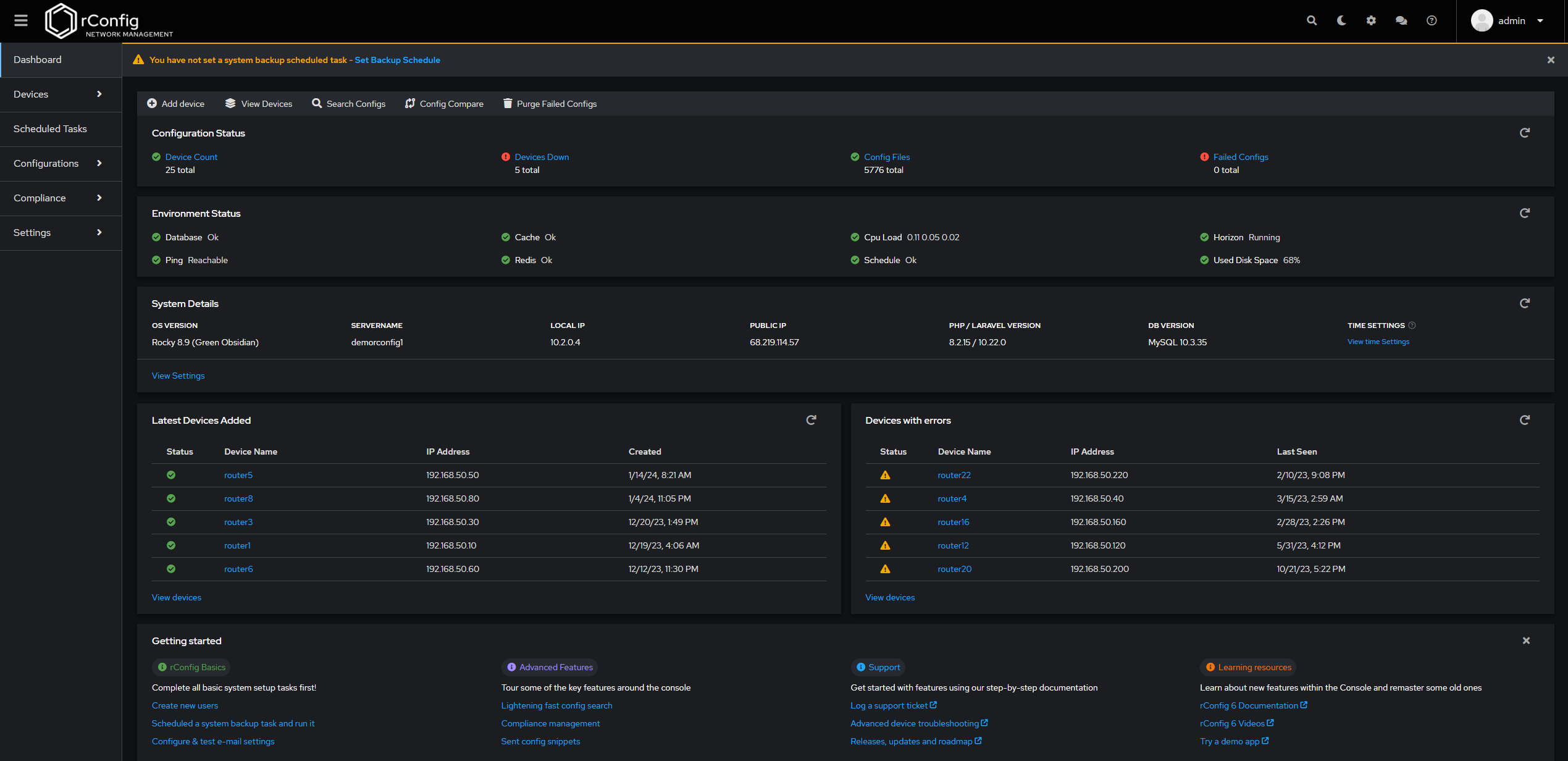 rConfig v7 demo screenshot